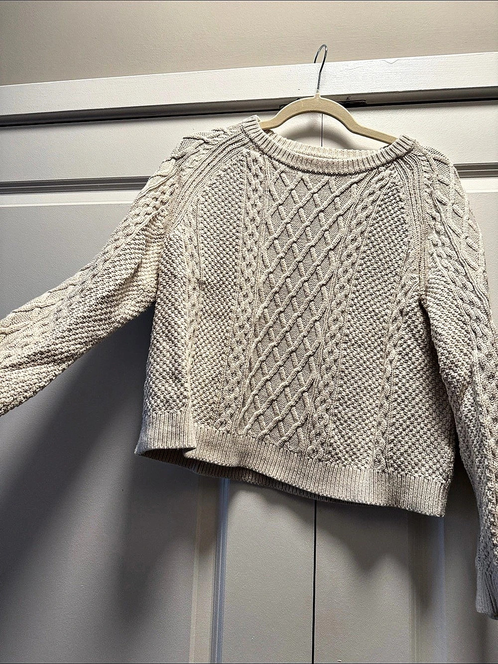 J.Crew Cotton Cable-Knit Crewneck Sweater Cream Size Medium